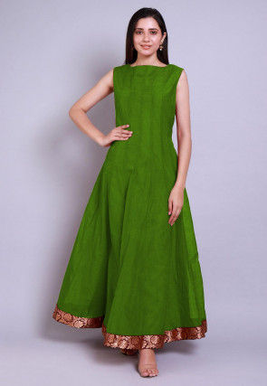 Solid Color Chanderi Silk Anarkali Kurta in Green