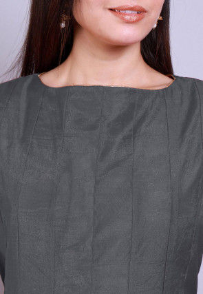 Solid Color Chanderi Silk Anarkali Kurta in Grey