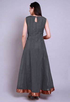 Solid Color Chanderi Silk Anarkali Kurta in Grey