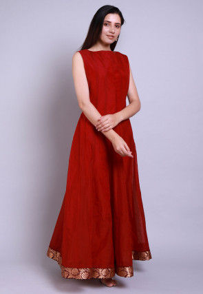 Solid Color Chanderi Silk Anarkali Kurta in Maroon