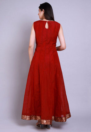 Solid Color Chanderi Silk Anarkali Kurta in Maroon