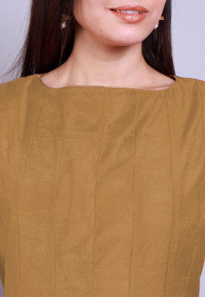 Solid Color Chanderi Silk Anarkali Kurta Set in Beige