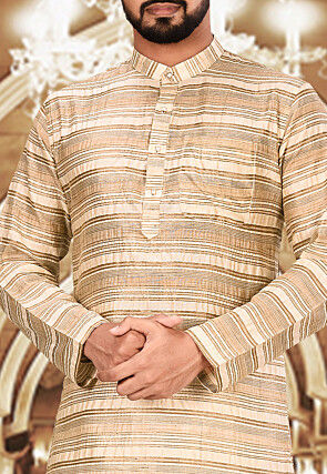 Solid Color Chanderi Silk Kurta Set in Beige