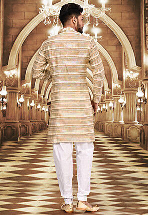 Solid Color Chanderi Silk Kurta Set in Beige