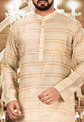 Solid Color Chanderi Silk Kurta Set in Beige