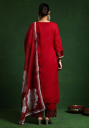 Solid Color Chanderi Silk Pakistani Suit in Maroon