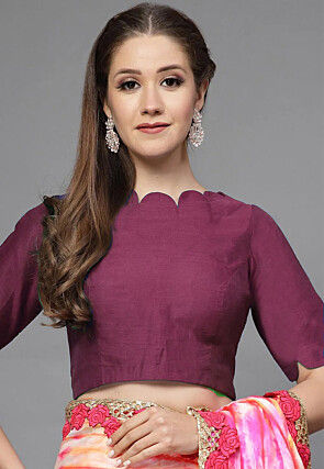 Solid Color Chanderi Silk Scalloped Blouse in Purple