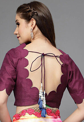 Solid Color Chanderi Silk Scalloped Blouse in Purple
