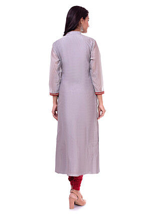 Solid Color Chanderi Silk Straight Kurta in Grey
