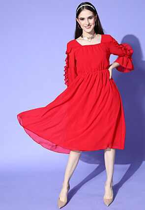 Solid Color Chiffon Aline Dress in Red