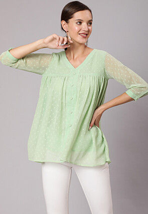 Solid Color Chiffon Dobby Top in Light Green