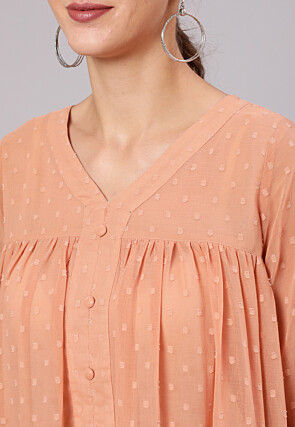 Solid Color Chiffon Dobby Top in Peach