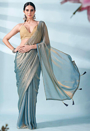 Solid Color Chiffon Saree in Golden