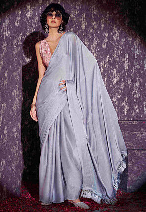 Solid Color Chiffon Saree in Grey