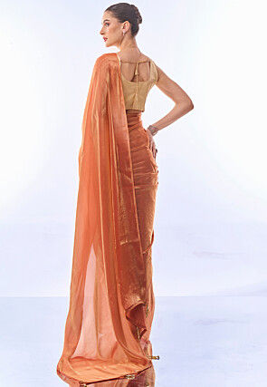 Solid Color Chiffon Shimmer Saree in Rust