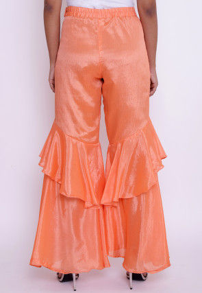 Solid Color Chinon Crepe Layered Ruffled Palazzo in Peach