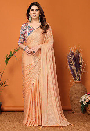 Solid Color Chinon Silk Saree in Peach