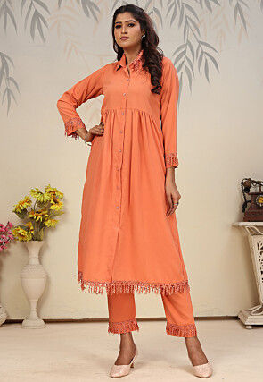 Solid Color Cotton Co Ord Set in Orange