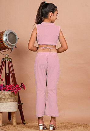 Solid Color Cotton Adjustable Dori Crop Top Set in Baby Pink