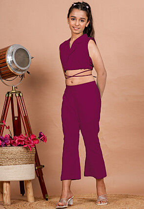 Solid Color Cotton Adjustable Dori Crop Top Set in Fuchsia
