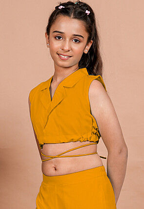 Solid Color Cotton Adjustable Dori Crop Top Set in Mustard