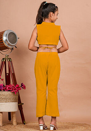 Solid Color Cotton Adjustable Dori Crop Top Set in Mustard