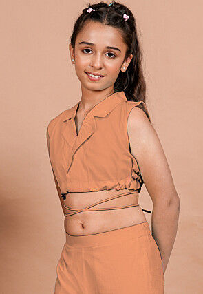 Solid Color Cotton Adjustable Dori Crop Top Set in Peach