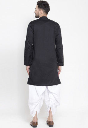 Solid Color Cotton Asymmetric Dhoti Kurta in Black