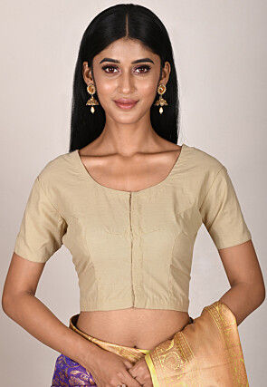 Solid Color Cotton Blouse in Beige