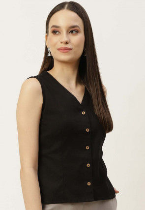 Solid Color Cotton Blouse in Black