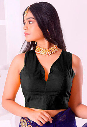 Solid Color Cotton Blouse in Black
