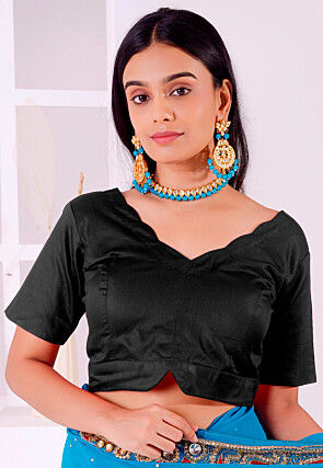 Solid Color Cotton Blouse in Black