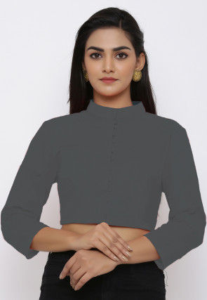 Solid Color Cotton Blouse in Dark Grey