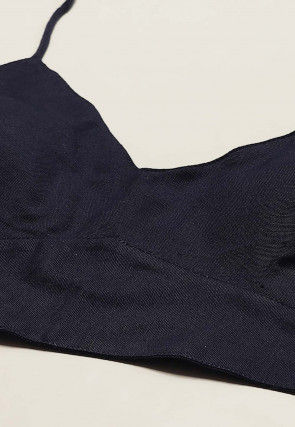 Solid Color Cotton Blouse in Navy Blue