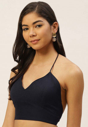 Solid Color Cotton Blouse in Navy Blue