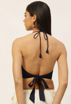 Solid Color Cotton Blouse in Navy Blue