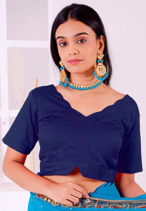 Solid Color Cotton Blouse in Navy Blue