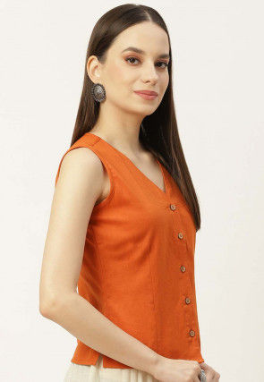 Solid Color Cotton Blouse in Orange