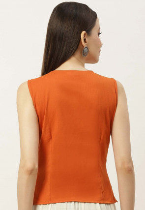 Solid Color Cotton Blouse in Orange