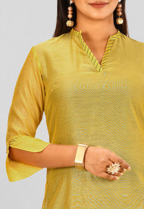 Solid Color Cotton Chanderi Straight Kurta in Mustard