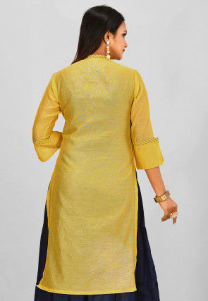 Solid Color Cotton Chanderi Straight Kurta in Mustard