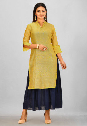 Solid Color Cotton Chanderi Straight Kurta in Mustard