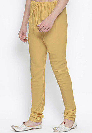 Solid Color Cotton Churidar in Beige