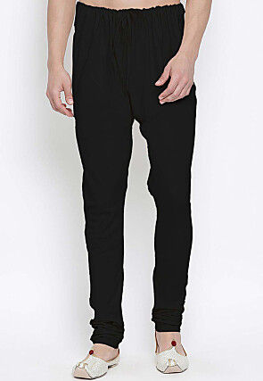 Solid Color Cotton Churidar in Black