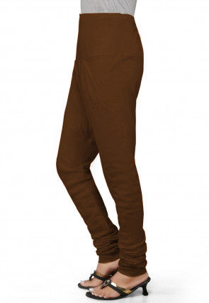 Solid Color Cotton Churidar in Brown