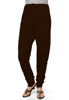 Solid Color Cotton Churidar in Dark Brown