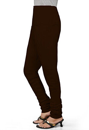 Solid Color Cotton Churidar in Dark Brown