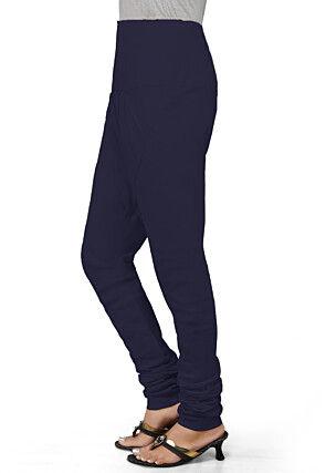 Solid Color Cotton Churidar in Navy Blue