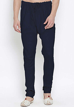 Solid Color Cotton Churidar in Navy Blue