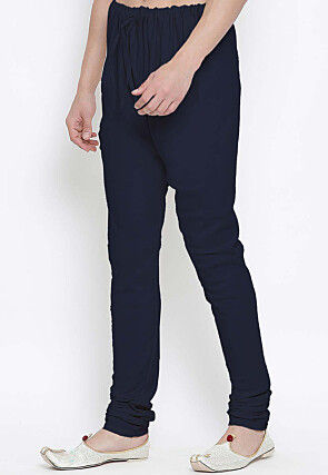 Solid Color Cotton Churidar in Navy Blue